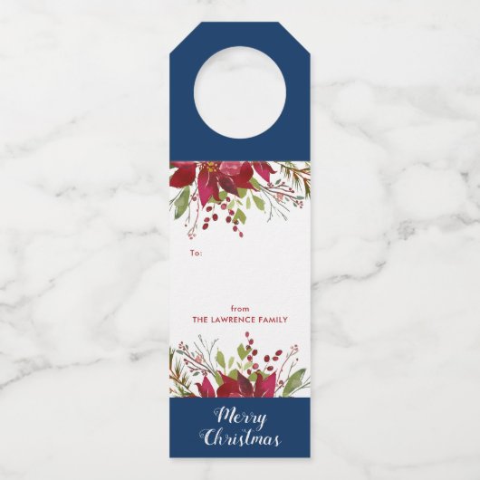 Vrolijk kerstfeest Elegant Botanical Holiday Flessenhanger (Voorkant)