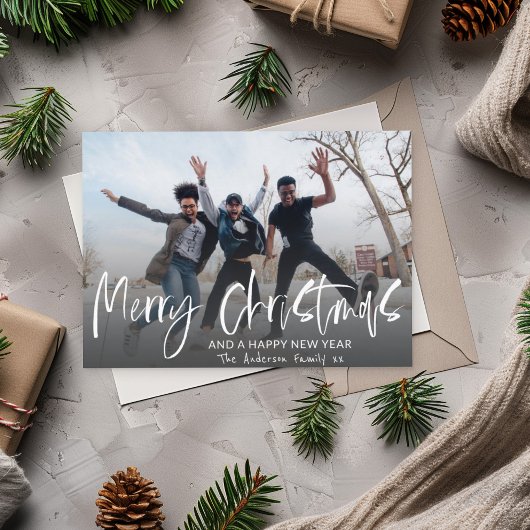 Vrolijk kerstfeest Elegant Calligrafie 1 Foto Holi Briefkaart