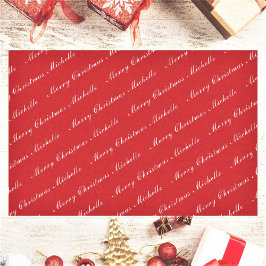 Vrolijk kerstfeest Elegant Calligrafie Rood Wit Tissuepapier