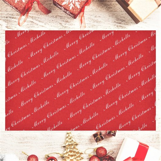 Vrolijk kerstfeest Elegant Calligrafie Rood Wit Tissuepapier
