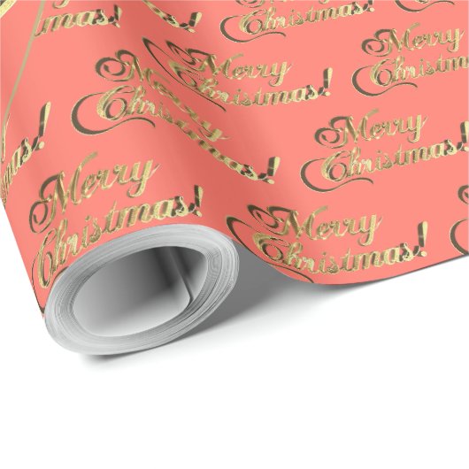 Vrolijk kerstfeest Elegant Coral Oranje Gold Scrip Cadeaupapier (Rol Hoek)