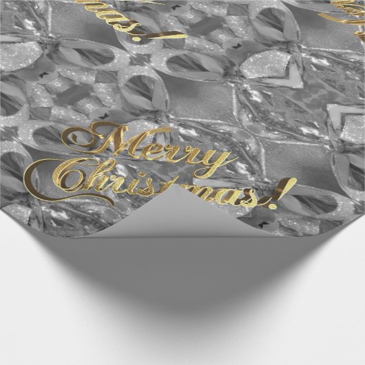 Vrolijk kerstfeest Elegant Faux Silver Gold Script Cadeaupapier (Hoek)