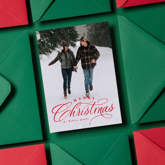 Vrolijk kerstfeest elegant foto rode feestdag Kaar Feestdagenkaart