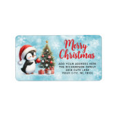 Vrolijk Kerstfeest Elegant Fun Penguin Rood en Bla Etiket (Voorkant)