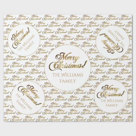 Vrolijk kerstfeest Elegant Gold en White Script Cadeaupapier (Vlak)