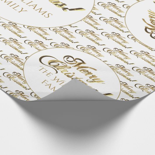 Vrolijk kerstfeest Elegant Gold en White Script Cadeaupapier (Hoek)