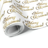 Vrolijk kerstfeest Elegant Gold en White Script Cadeaupapier (Rol Hoek)
