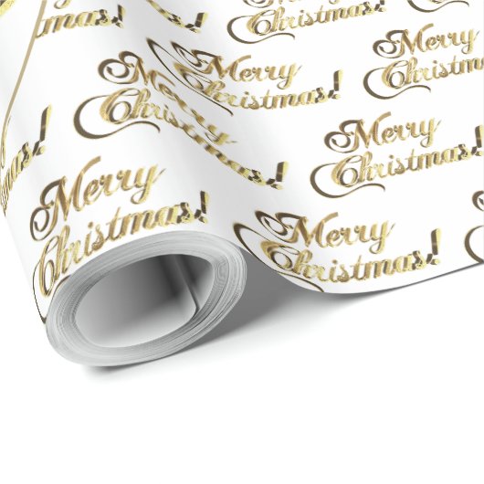 Vrolijk kerstfeest Elegant Gold en White Script Cadeaupapier (Rol Hoek)