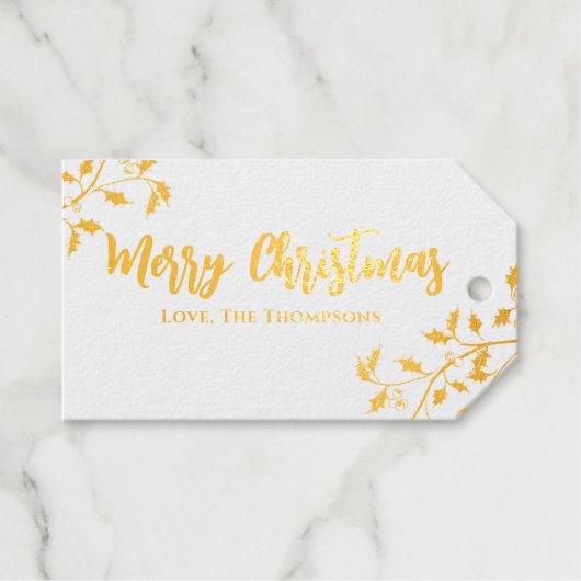 Vrolijk kerstfeest Elegant Gold Holiday Greenery Cadeaulabels (Voorkant (horizontaal))