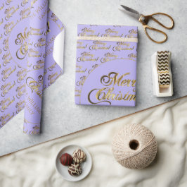Vrolijk kerstfeest Elegant Gold Script Lila Paars Cadeaupapier