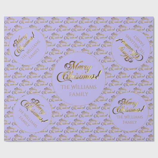 Vrolijk kerstfeest Elegant Gold Script Lila Paars Cadeaupapier (Vlak)
