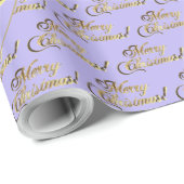 Vrolijk kerstfeest Elegant Gold Script Lila Paars Cadeaupapier (Rol Hoek)