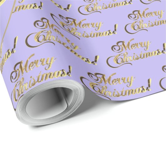 Vrolijk kerstfeest Elegant Gold Script Lila Paars Cadeaupapier (Rol Hoek)
