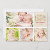 Vrolijk kerstfeest Elegant Gold Script Photo Colla Feestdagenkaart (Voorkant)