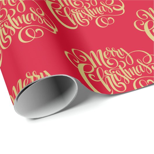 Vrolijk kerstfeest Elegant Gold Script Typografie  Cadeaupapier (Rol Hoek)
