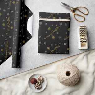 Vrolijk kerstfeest Elegant Golden Snowflakes Cadeaupapier