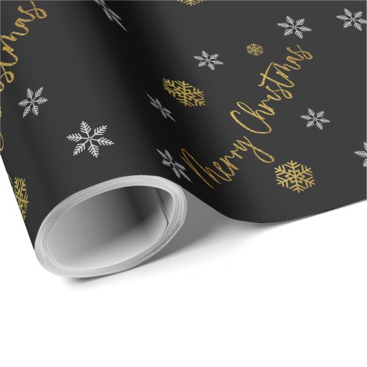 Vrolijk kerstfeest Elegant Golden Snowflakes Cadeaupapier (Rol Hoek)