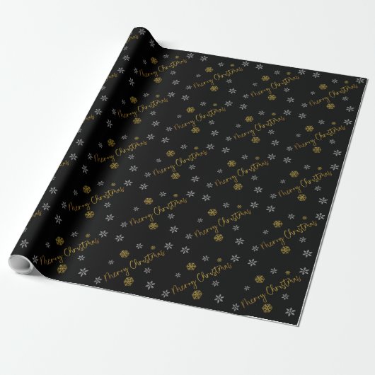 Vrolijk kerstfeest Elegant Golden Snowflakes Cadeaupapier (Uitgerold)