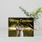 Vrolijk Kerstfeest Elegant Goud Script Foto Folie Feestdagen Briefkaart (Staand Voorkant)