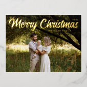 Vrolijk Kerstfeest Elegant Goud Script Foto Folie Feestdagen Briefkaart (Voorkant)