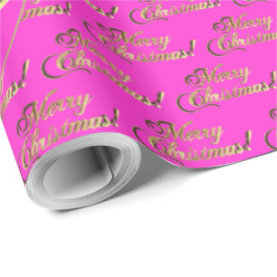 Vrolijk Kerstfeest Elegant Hot Pink Gold Script Cadeaupapier