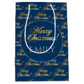 Vrolijk kerstfeest Elegant Midnight Blue Gold Scri Medium Cadeauzakje (Voorkant)