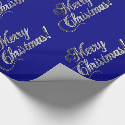 Vrolijk kerstfeest Elegant Navy Blue en Silver Gre Cadeaupapier (Hoek)