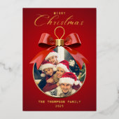 Vrolijk Kerstfeest Elegant One Photo ornament lijs Folie Feestdagenkaart (Voorkant)