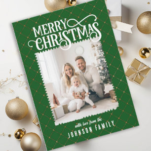 vrolijk kerstfeest! Elegant patroon groene fotokaa Feestdagenkaart