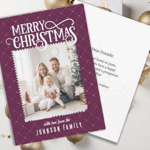 vrolijk kerstfeest! Elegant patroon Plum Photo Car Feestdagenkaart
