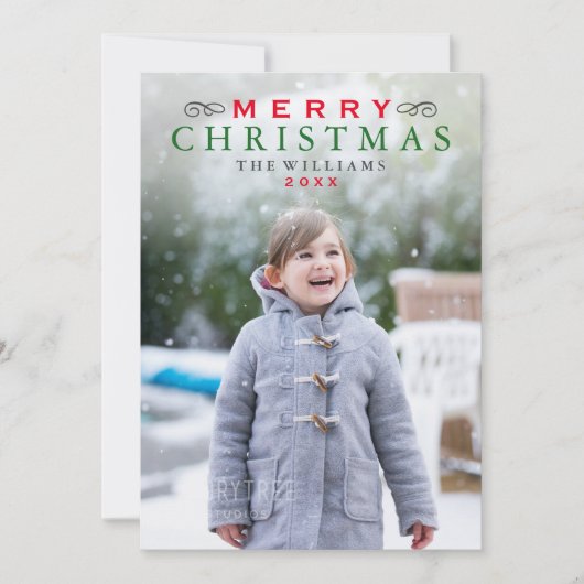 Vrolijk kerstfeest Elegant Red en Green Photo Feestdagenkaart (Voorkant)