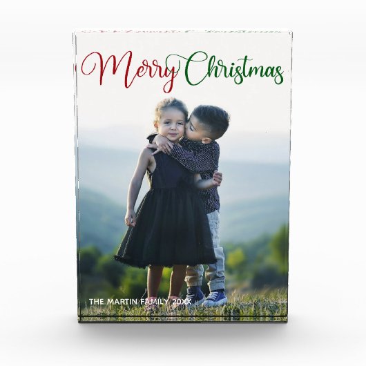 Vrolijk kerstfeest Elegant Red Green Script Family Fotoblokken (Voorkant)