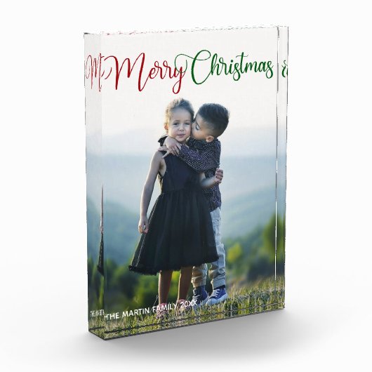 Vrolijk kerstfeest Elegant Red Green Script Family Fotoblokken (Links)