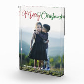 Vrolijk kerstfeest Elegant Red Green Script Family Fotoblokken (Rechts)