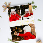 Vrolijk kerstfeest Elegant script 3 serie Foto Gol Folie Feestdagenkaart<br><div class="desc">Elegant Merry-kerstfotokaart met een mooie cursieve typografie in gouden folie. Deze moderne feestelijke familiefotografie biedt prachtige scripts en jouw namen in meer dan drie foto's van uw baby of kinderen. Eenvoudig. Chic. Classic.</div>