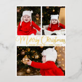 Vrolijk kerstfeest Elegant script 3 serie Foto Gol Folie Feestdagenkaart (Voorkant)