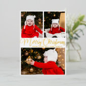 Vrolijk kerstfeest Elegant script 3 serie Foto Gol Folie Feestdagenkaart (Staand Voorkant)