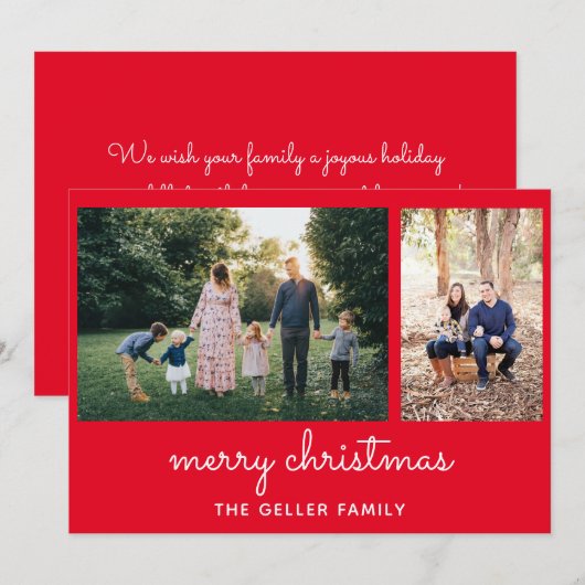 Vrolijk Kerstfeest Elegant Script Dubbele Foto Feestdagenkaart (Voorkant / Achterkant)
