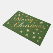 Vrolijk kerstfeest Elegant Script Gold Stars Green Deurmat (Schuin)
