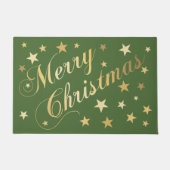 Vrolijk kerstfeest Elegant Script Gold Stars Green Deurmat (Voorkant)