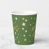 Vrolijk kerstfeest Elegant Script Gold Stars Green Papieren Bekers (Links)