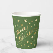 Vrolijk kerstfeest Elegant Script Gold Stars Green Papieren Bekers (Voorkant)