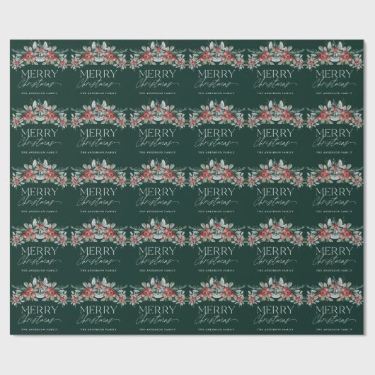 Vrolijk Kerstfeest Elegant Script Greenery Kerstmi Cadeaupapier (Vlak)