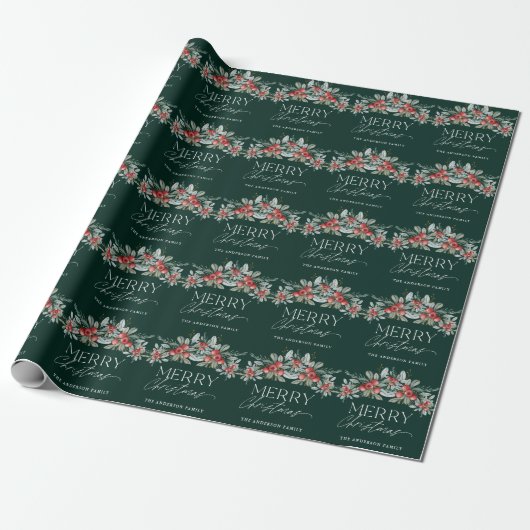 Vrolijk Kerstfeest Elegant Script Greenery Kerstmi Cadeaupapier (Uitgerold)