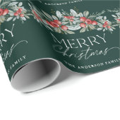 Vrolijk Kerstfeest Elegant Script Greenery Kerstmi Cadeaupapier (Rol Hoek)