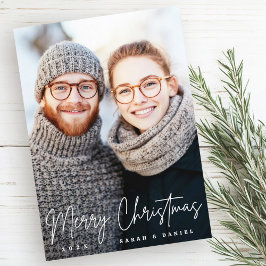 Vrolijk Kerstfeest elegant script rode foto Feestdagenkaart