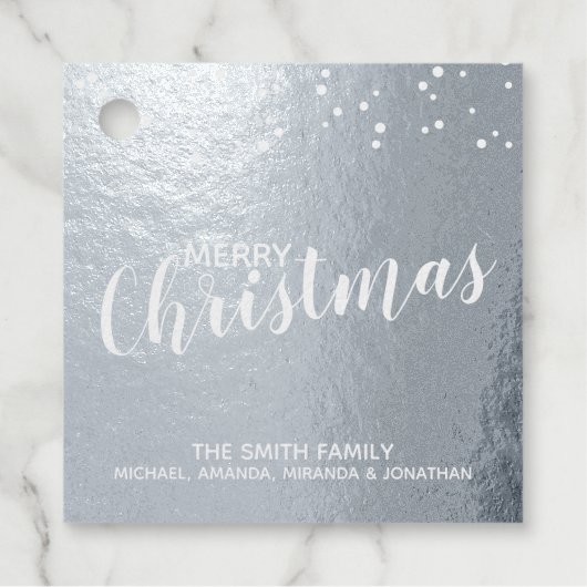 'Vrolijk kerstfeest' Elegant Silver Foil Bedankjes Labels (Voorkant)
