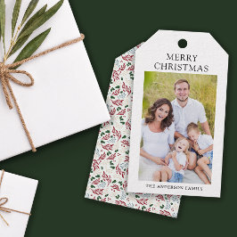 Vrolijk Kerstfeest Elegant Vakantie Groen Foto Cadeaulabel