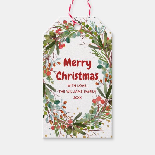 Vrolijk kerstfeest Elegant Waterverf Wreator Cadeaulabel (Voorkant)