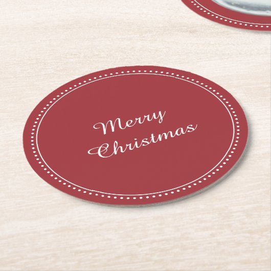 Vrolijk kerstfeest Elegant White en Red Milgrain Ronde Kartonnen Onderzetter (Gebogen)